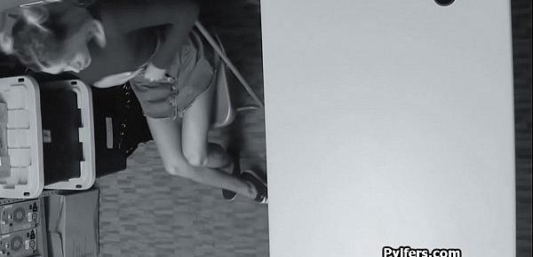  Sporty blonde thief fucked on action camera